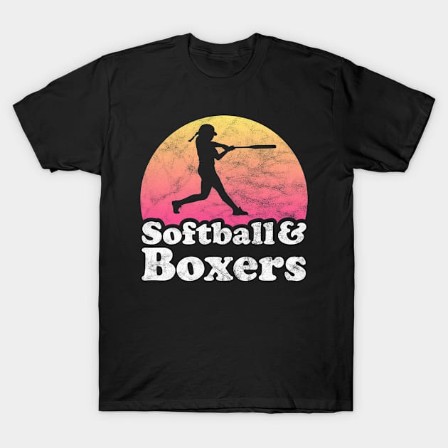 Softball and Boxers Gift for Softball Player and Dog Lover T-Shirt by JKFDesigns